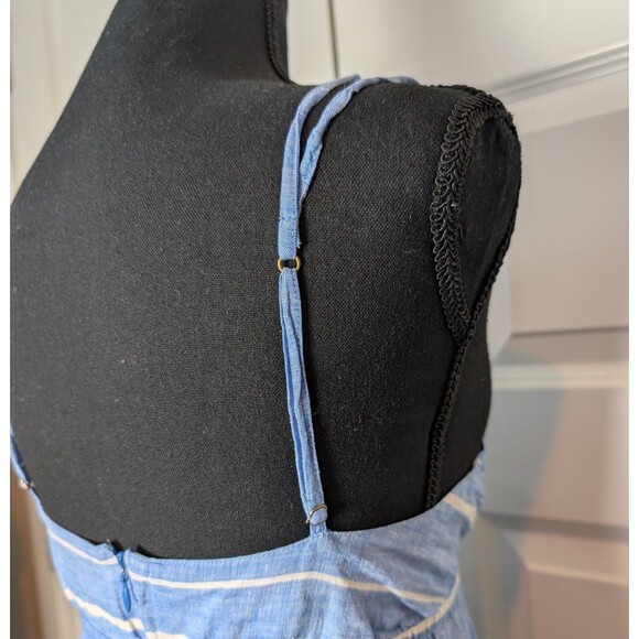 J Crew Size L Linen Maxi Dress Blue Striped Relaxed Beachy Coastal - Picture 5 of 11